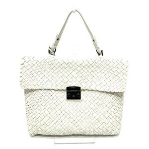 FALORNI Quilted 2WAY bag shawl Tote Bag Leather White/Metal fittingsSilver